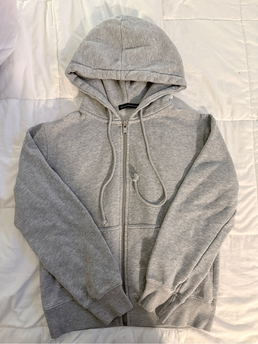 Brandy Melville Light Heather Grey Full Zip Up Hoodie One Size